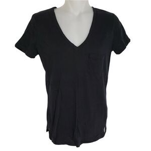 Madewell Women's T Shirt Size XXS Whisper Cotton V-neck Pocket Tee Black G9092